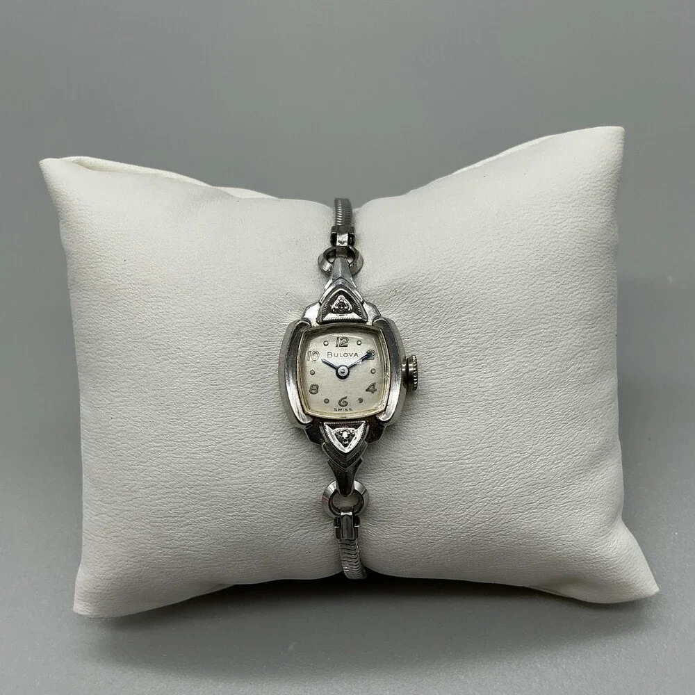 Vintage Bulova Womens Watch 17mm Cocktaill 10K RGP Diamond Swiss Manual 5.75